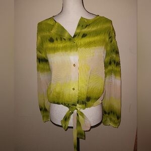 Calvin Klein Lime Green Tie-Dye Blouse With Tie waist SZ18+